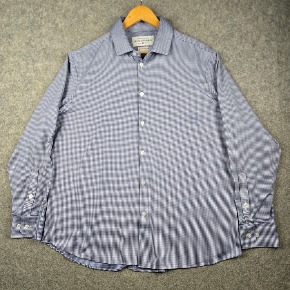 Mizzen+Main Spinnaker Shirt Mens XL Blue Gingham Performance Stretch Button Up